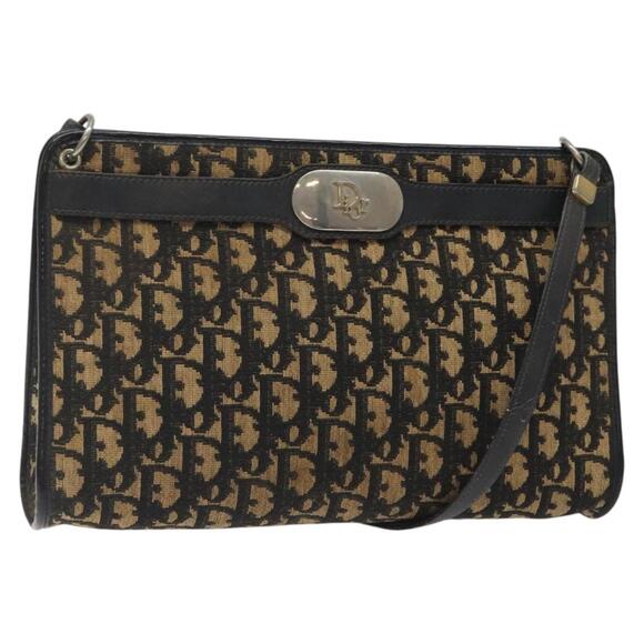 DIOR Trotter Canvas Shoulder Bag Black Beige - Picture 1 of 12